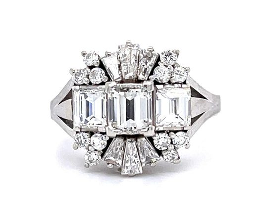 .62ct Emerald-cut Diamond Platinum Ring 1.17ct Side Diamond