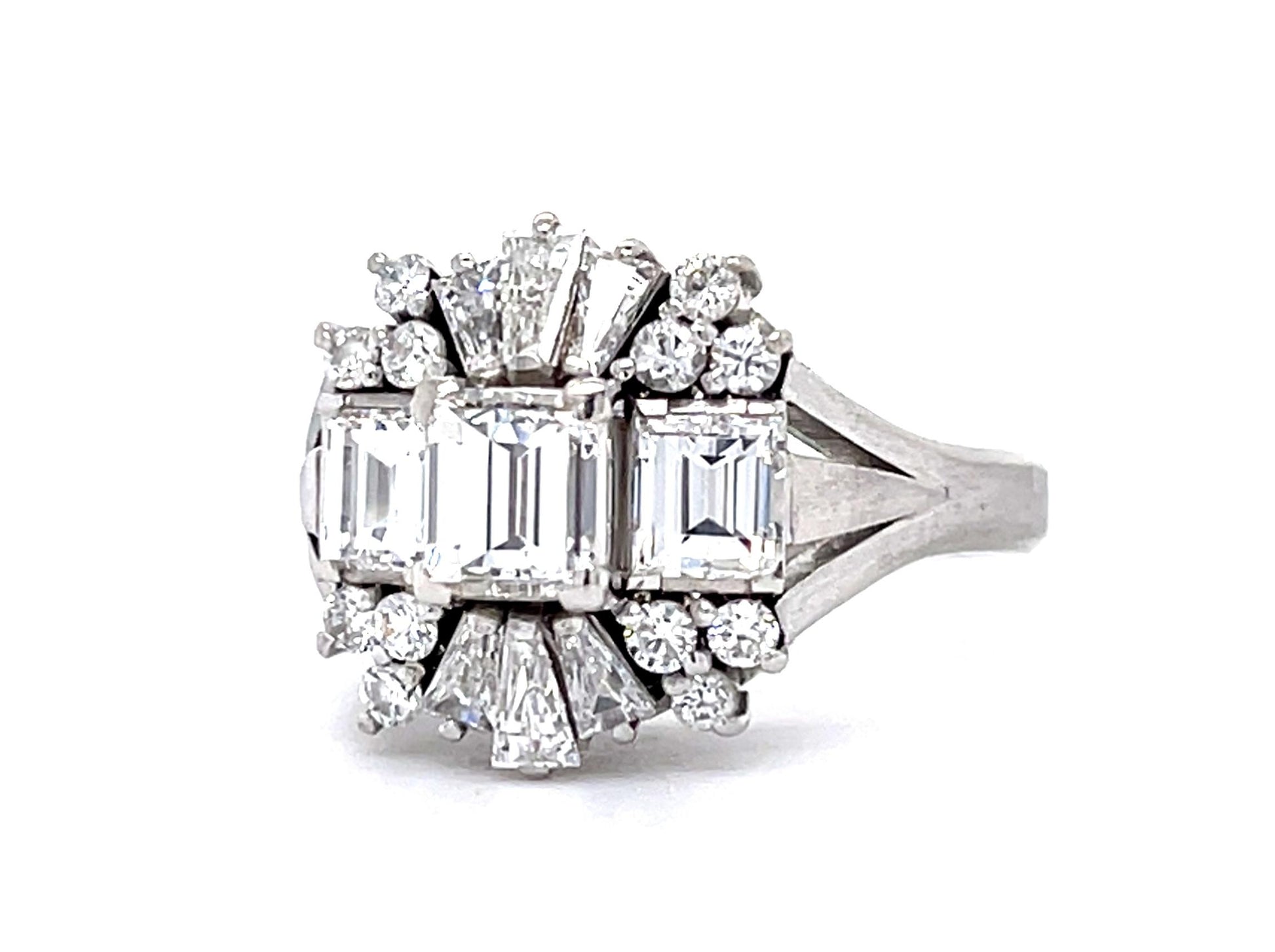 .62ct Emerald-cut Diamond Platinum Ring 1.17ct Side Diamond