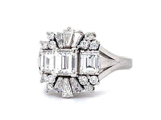 .62ct Emerald-cut Diamond Platinum Ring 1.17ct Side Diamond