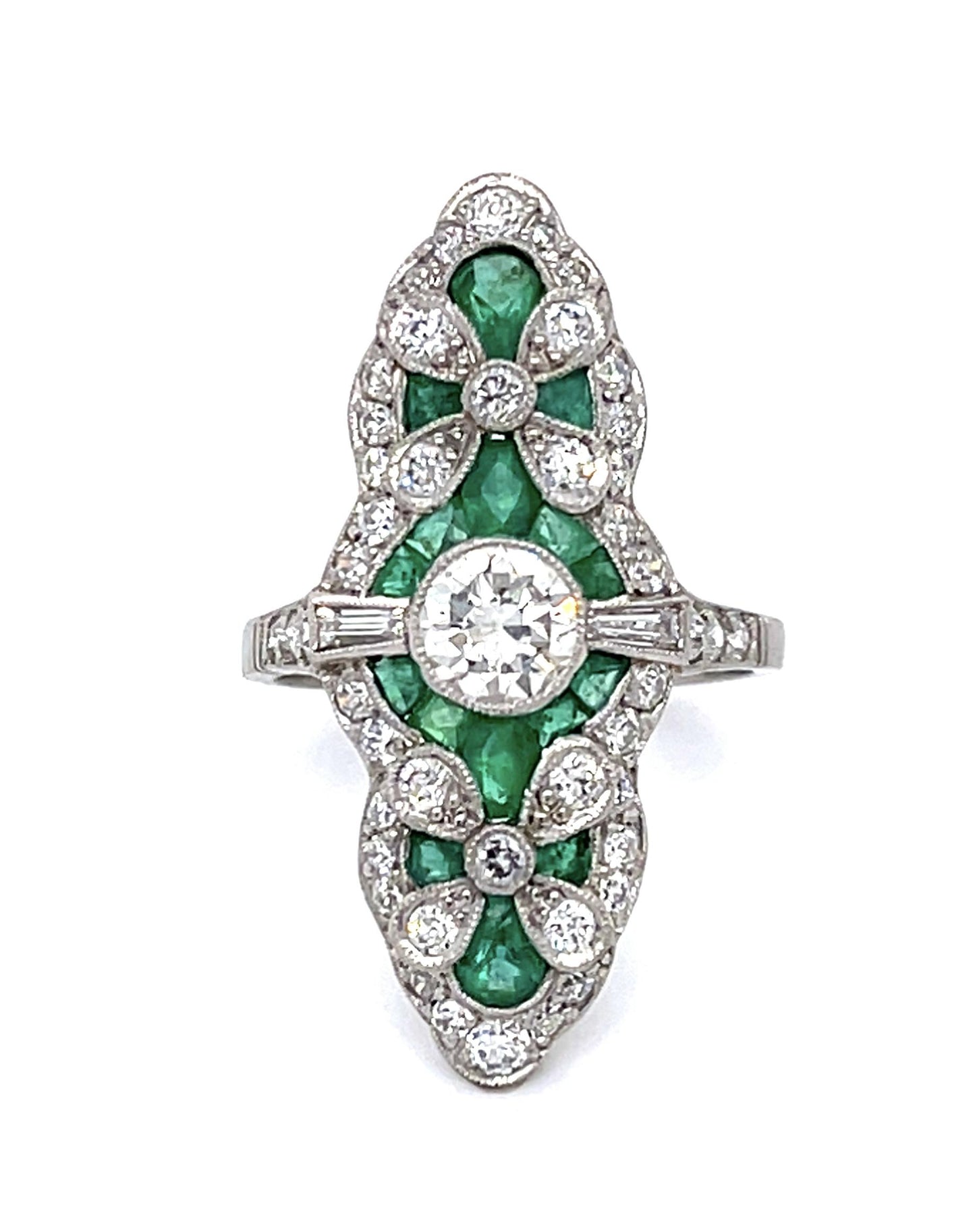 .62ct European Diamond 2.78ct Emerald Platinum Handmade Ring