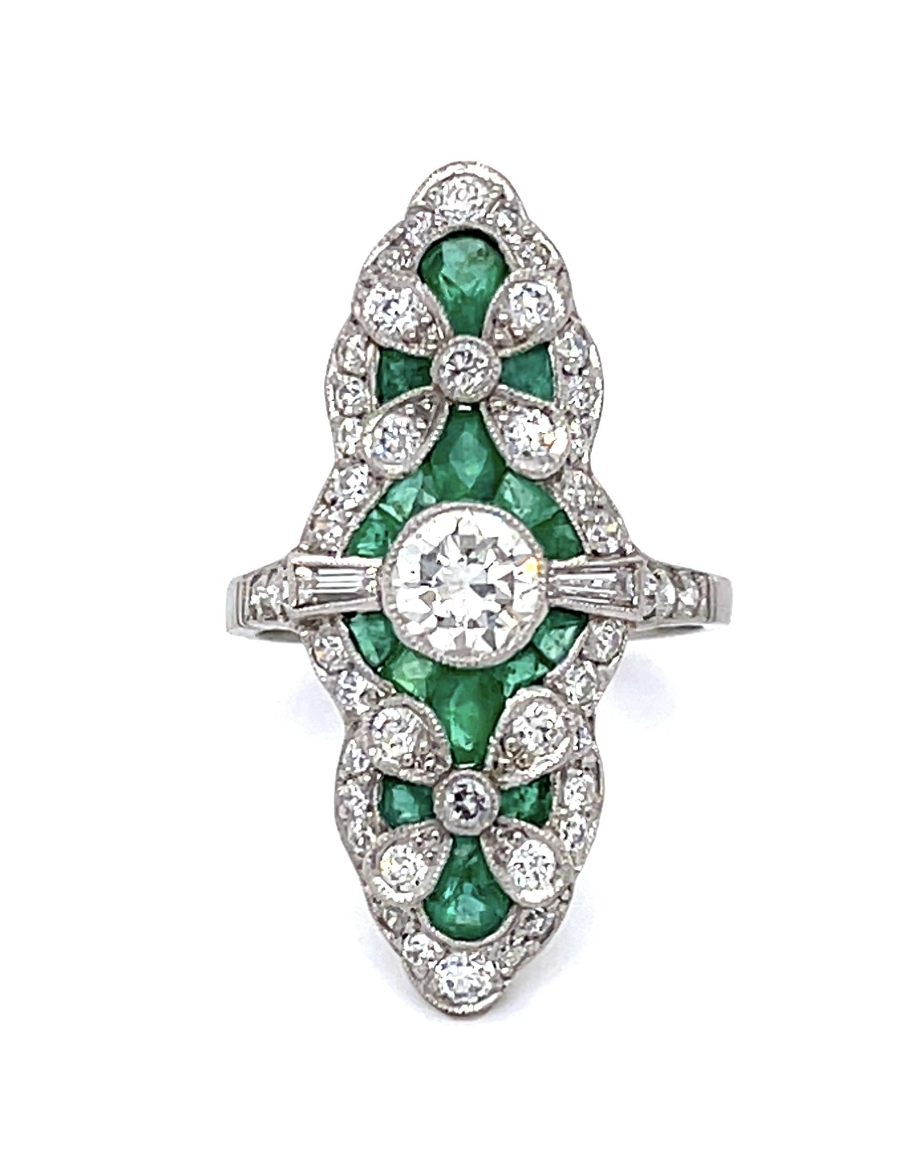.62ct European Diamond 2.78ct Emerald Platinum Handmade Ring