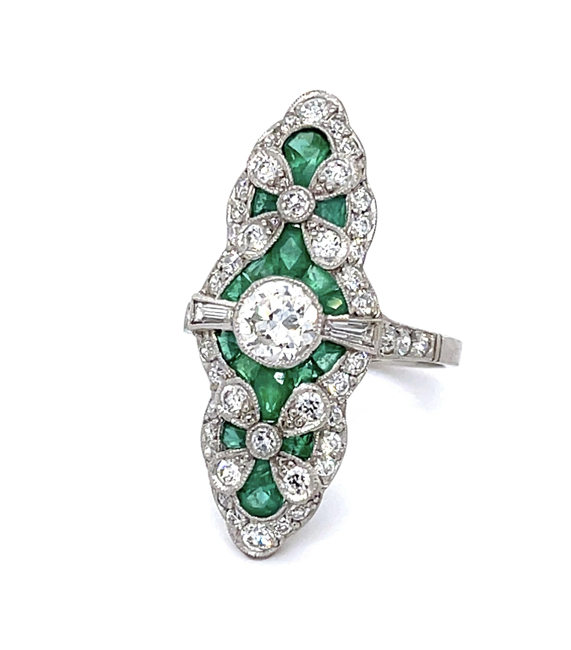 .62ct European Diamond 2.78ct Emerald Platinum Handmade Ring
