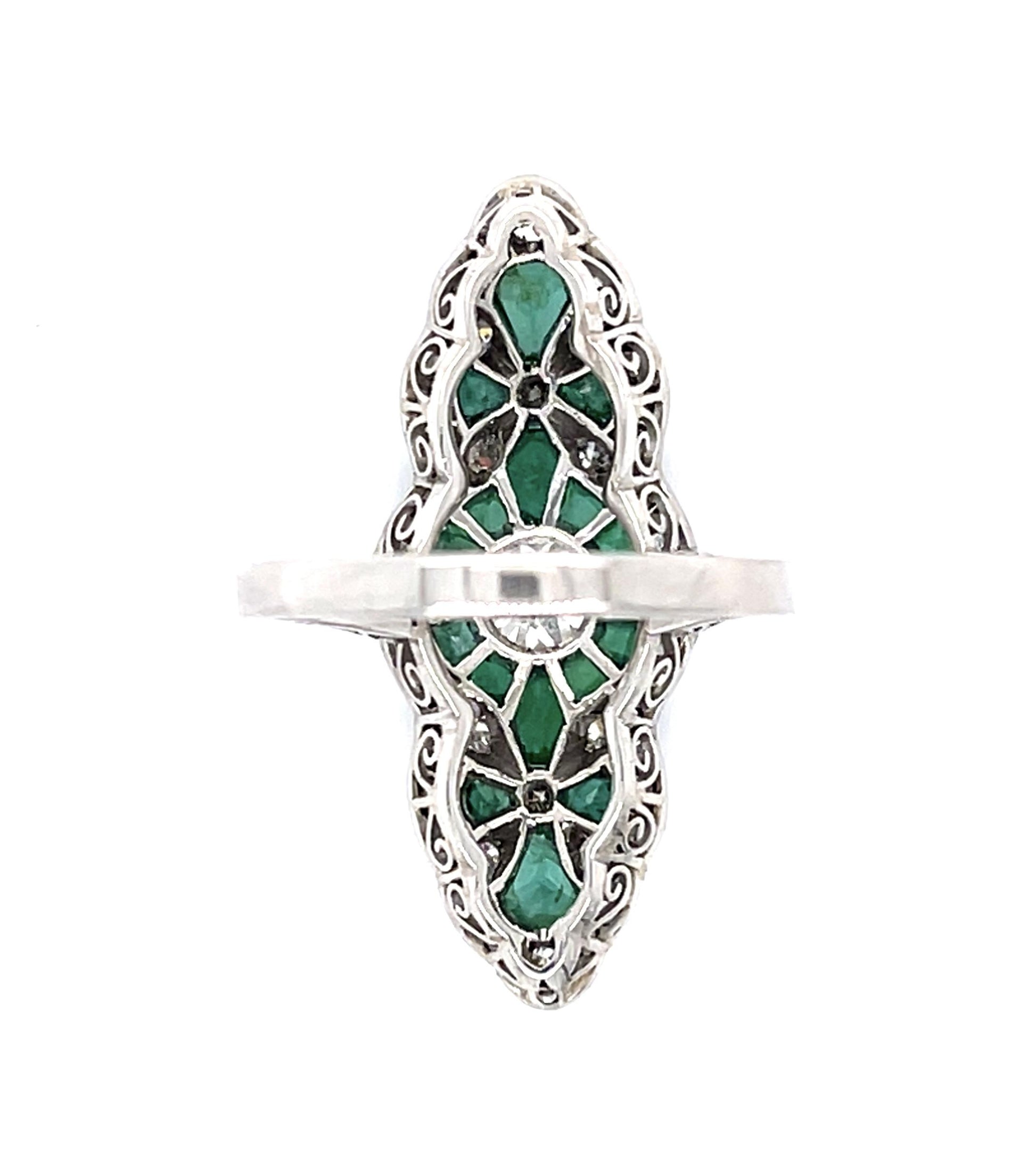 .62ct European Diamond 2.78ct Emerald Platinum Handmade Ring
