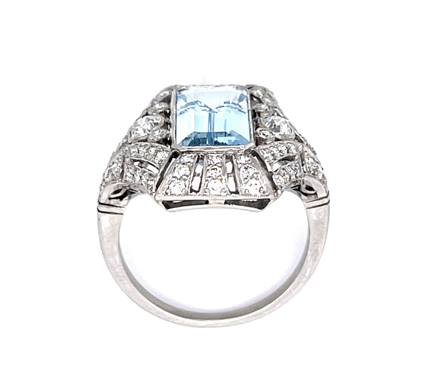 2.66ct Aquamarine 1.33ct Euro Diamond Platinum Handmade Ring