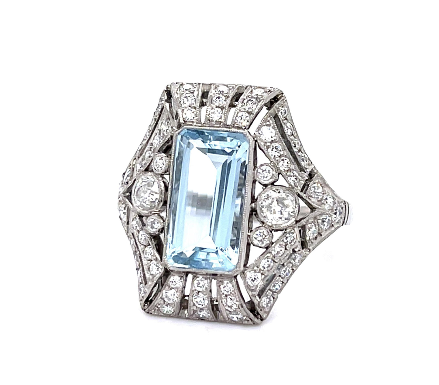2.66ct Aquamarine 1.33ct Euro Diamond Platinum Handmade Ring