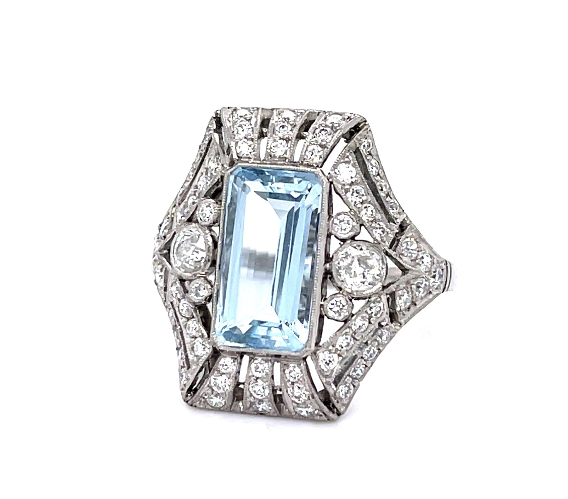 2.66ct Aquamarine 1.33ct Euro Diamond Platinum Handmade Ring