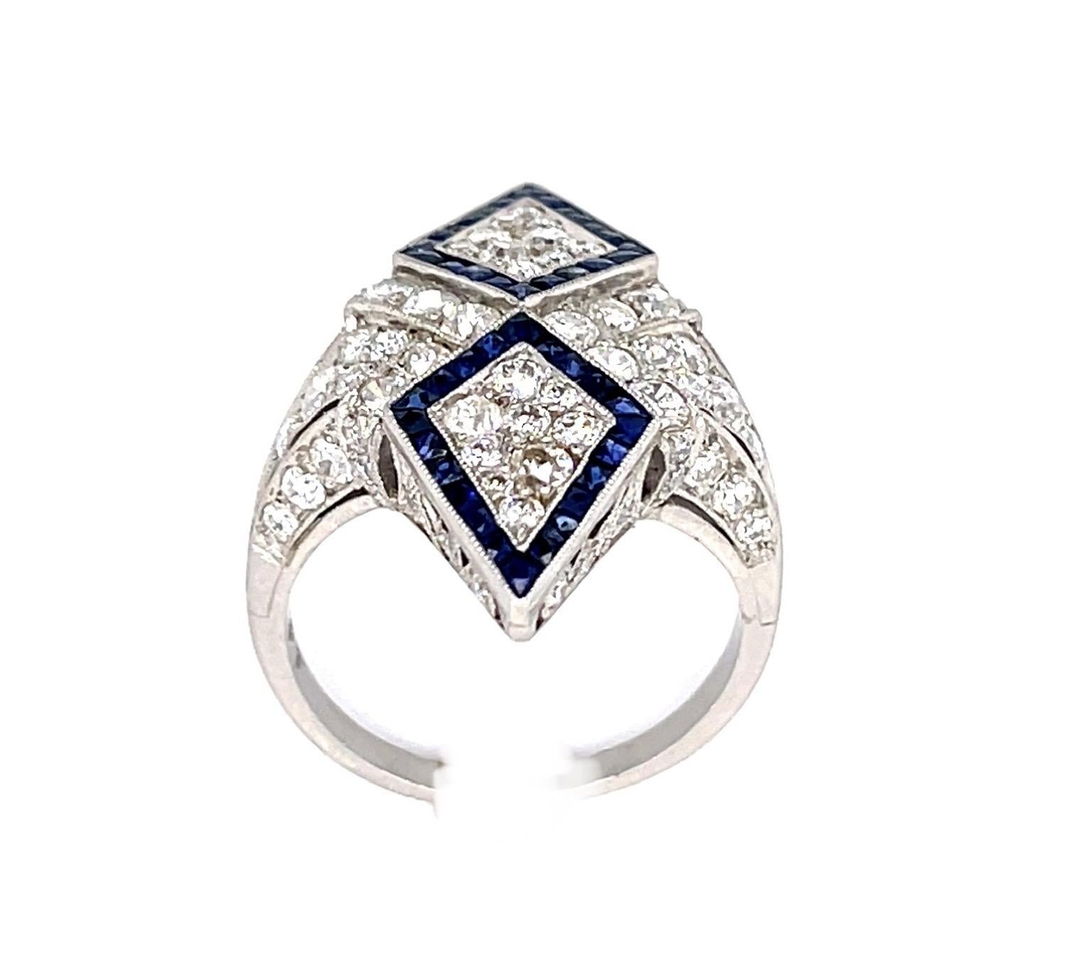 2.11ct Diamond 1.30ct Sapphire Platinum Handmade Ring