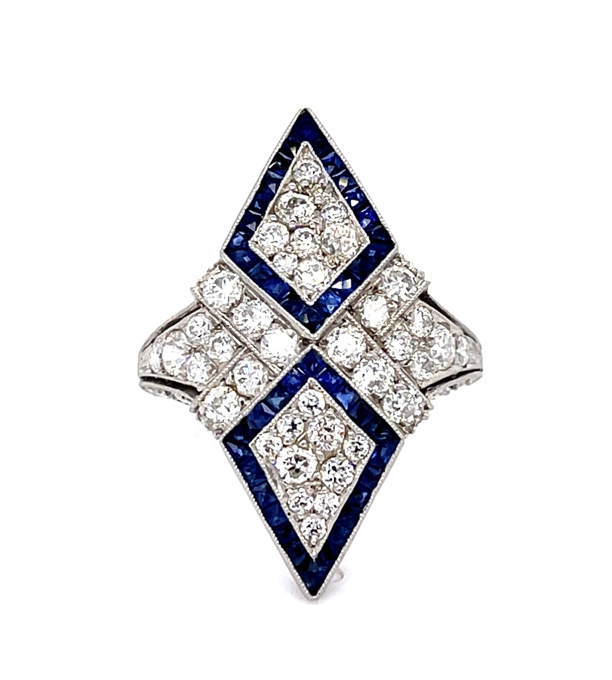 2.11ct Diamond 1.30ct Sapphire Platinum Handmade Ring