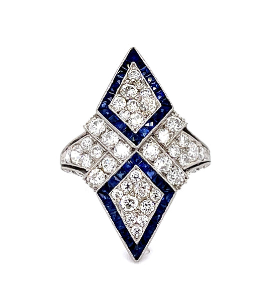 2.11ct Diamond 1.30ct Sapphire Platinum Handmade Ring