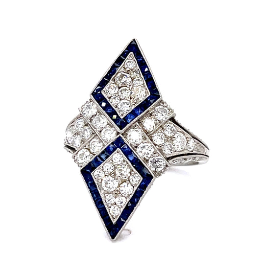 2.11ct Diamond 1.30ct Sapphire Platinum Handmade Ring