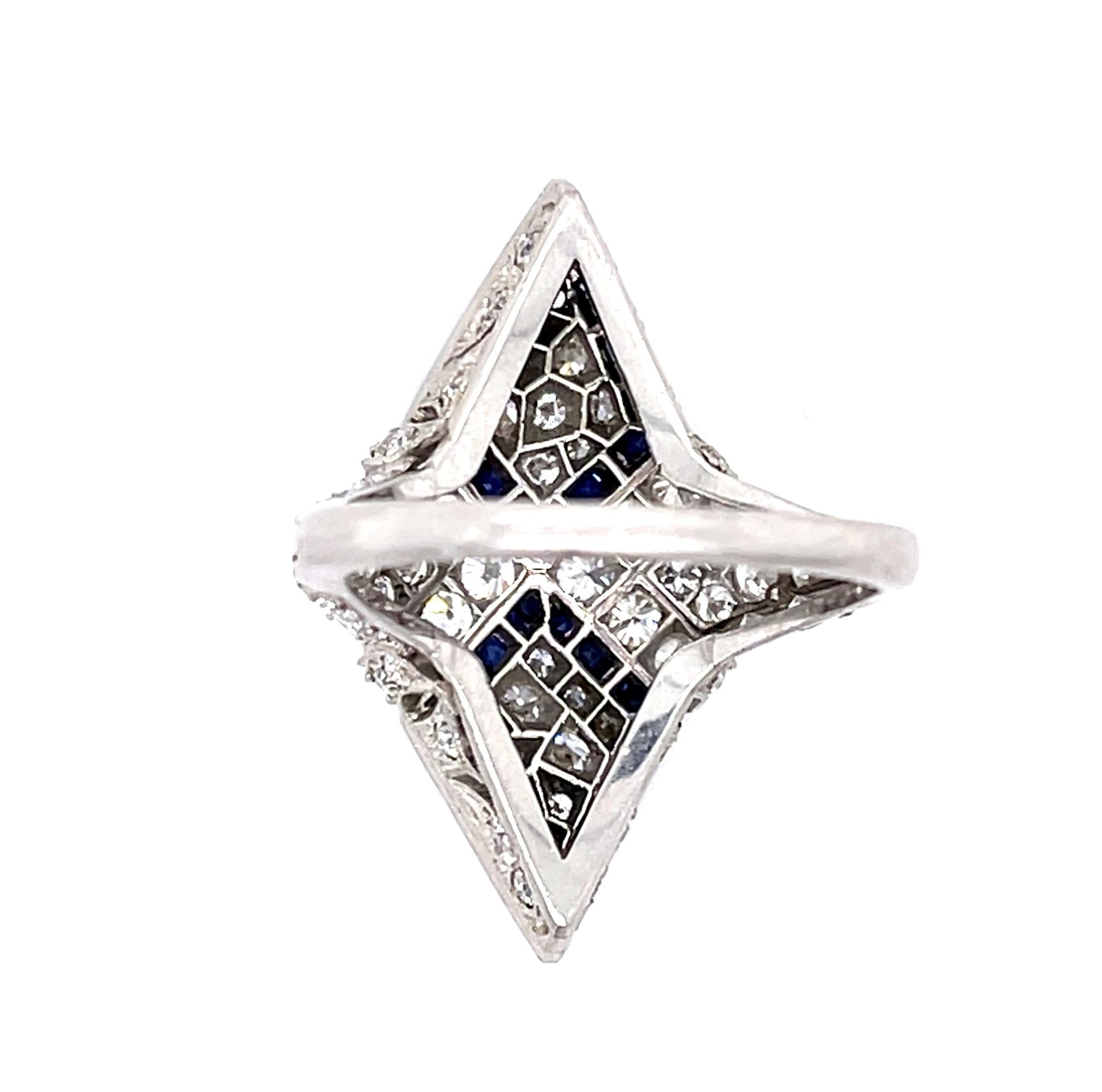 2.11ct Diamond 1.30ct Sapphire Platinum Handmade Ring