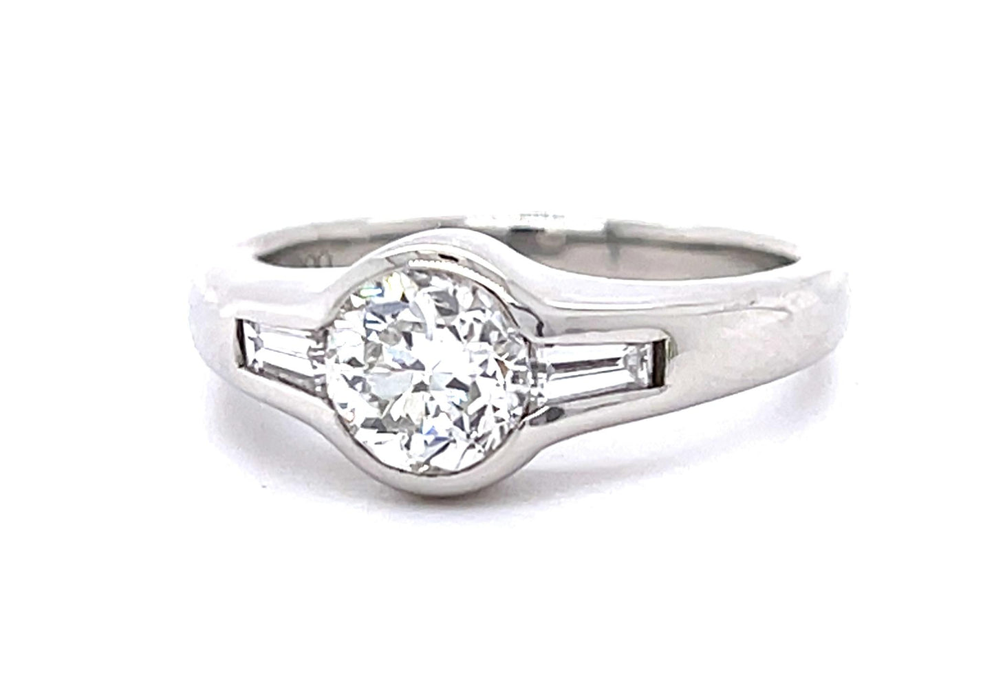 Art Deco 1ct Old European Diamond Platinum Ring (Vintage 1930s) .28ct Baguette D