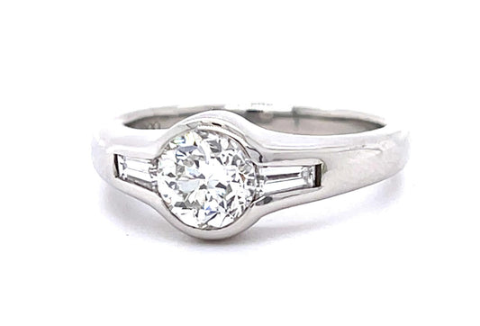 Art Deco 1ct Old European Diamond Platinum Ring (Vintage 1930s) .28ct Baguette D