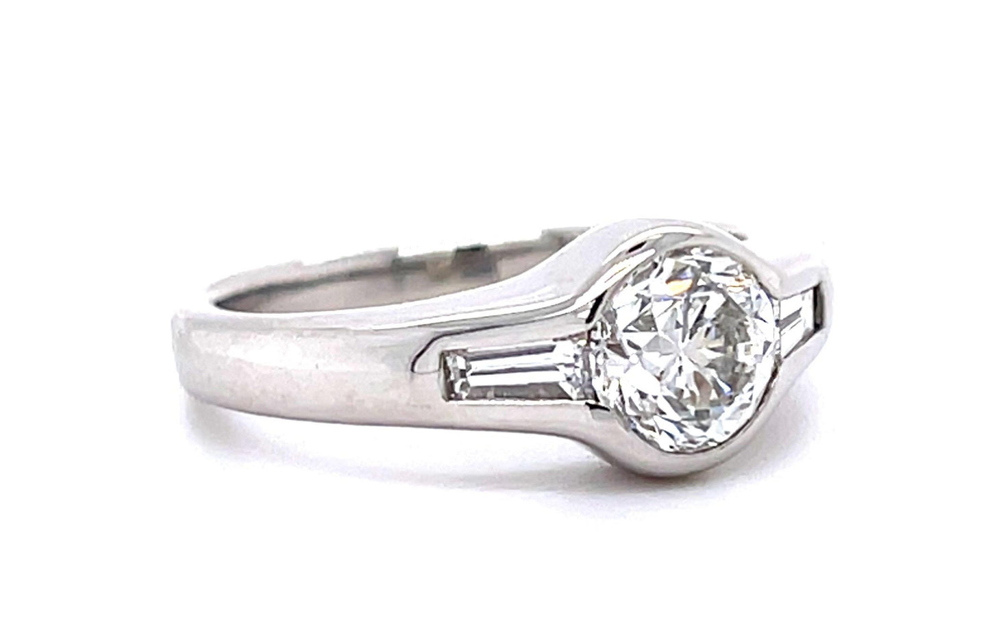 Art Deco 1ct Old European Diamond Platinum Ring (Vintage 1930s) .28ct Baguette D
