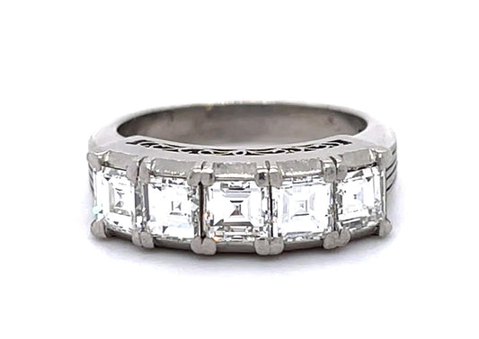 1.74ct Carre-cut Square Diamond Platinum Engraved Band Ring