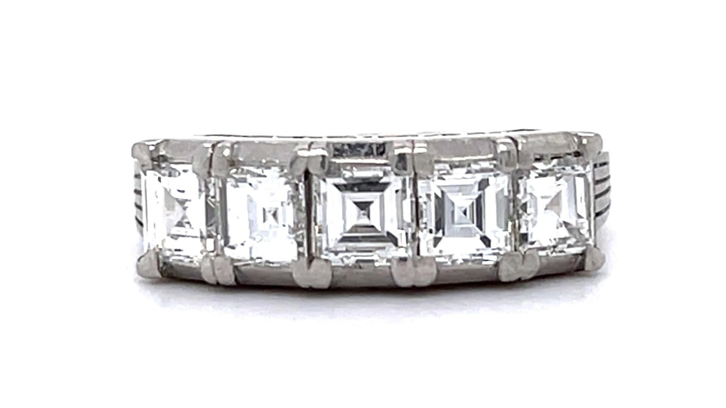 1.74ct Carre-cut Square Diamond Platinum Engraved Band Ring