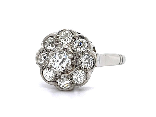 Art Deco .40ct Old Mine Diamond Center 18KW Ring (Vintage 1930s)