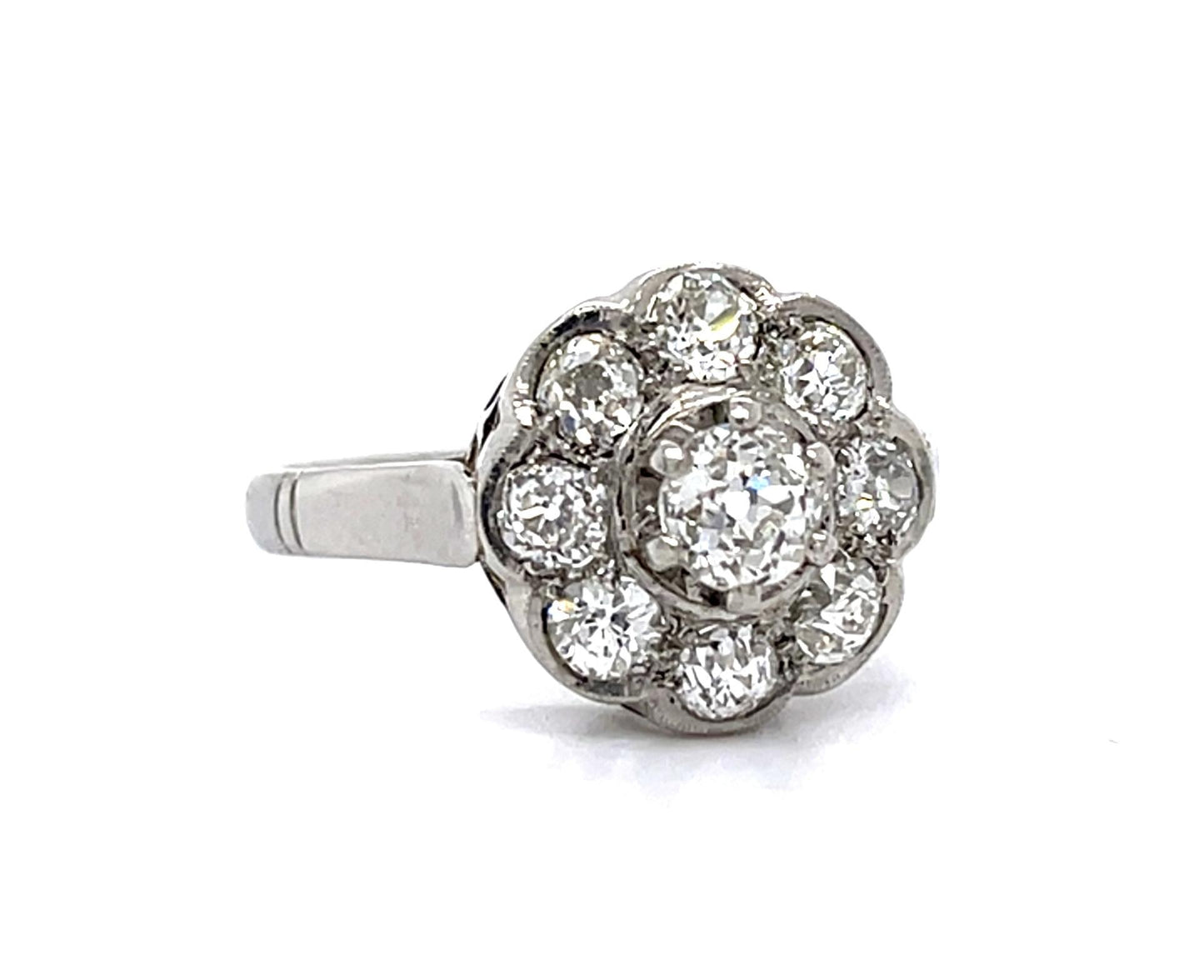Art Deco .40ct Old Mine Diamond Center 18KW Ring (Vintage 1930s)