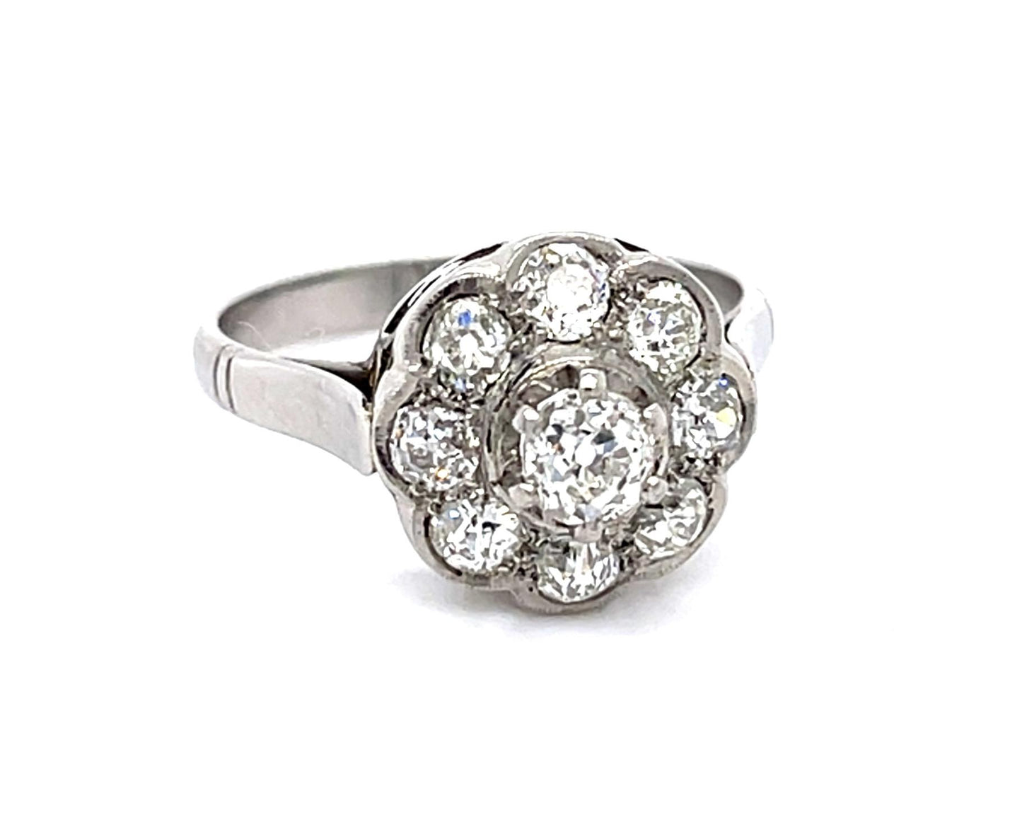 Art Deco .40ct Old Mine Diamond Center 18KW Ring (Vintage 1930s)