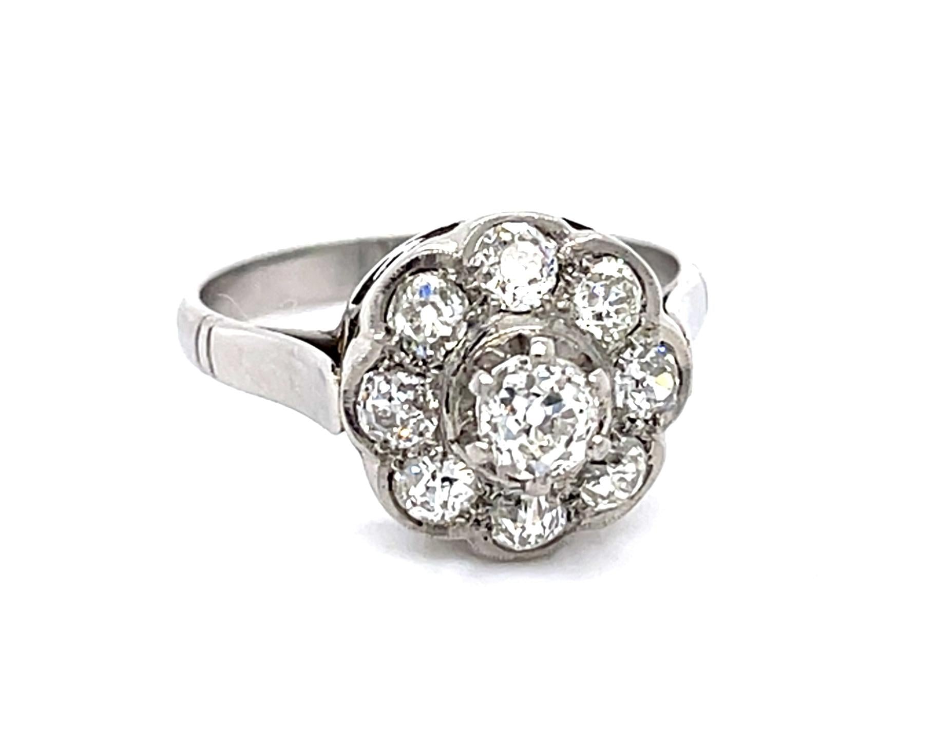 Art Deco .40ct Old Mine Diamond Center 18KW Ring (Vintage 1930s)