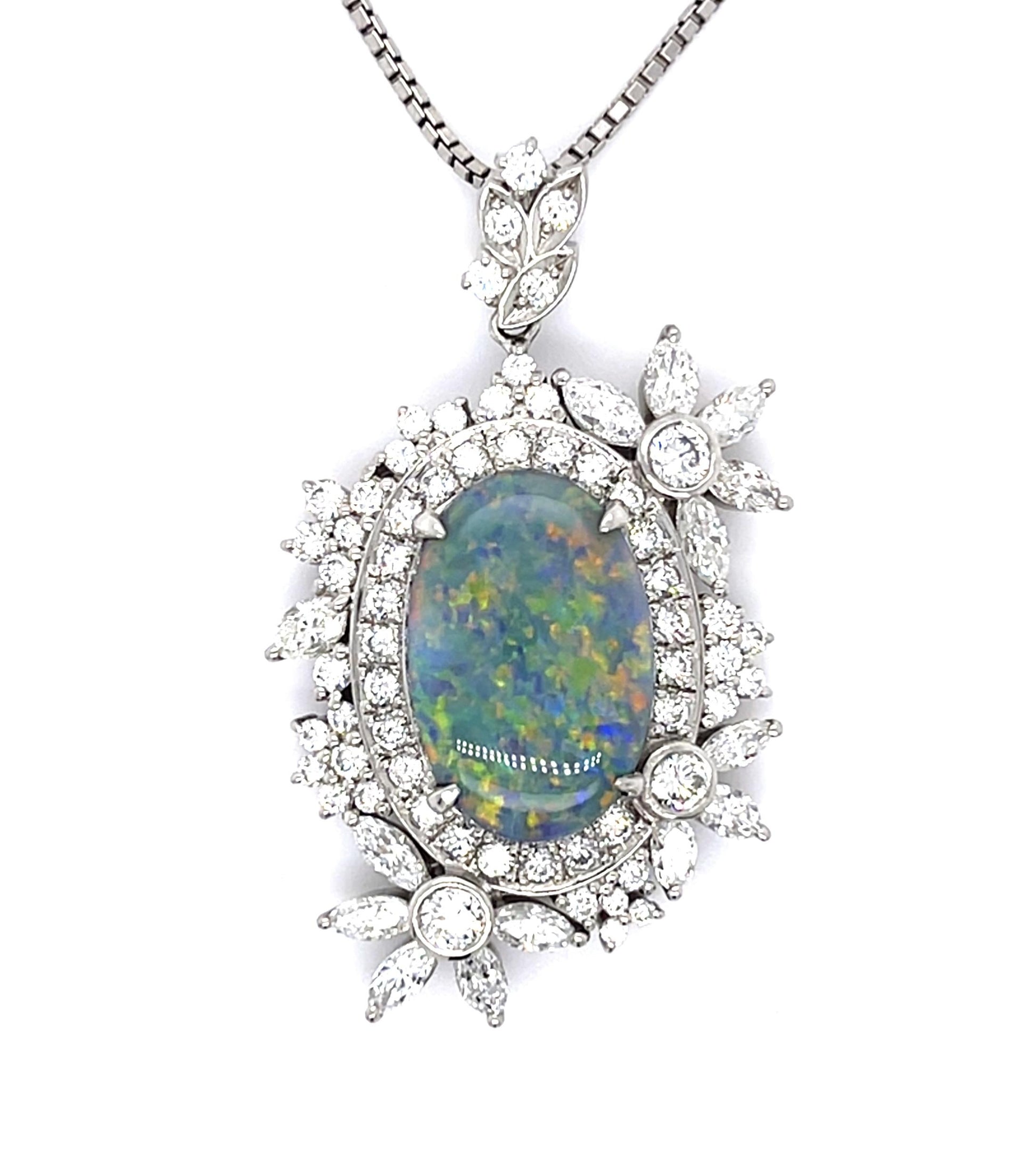 5.60ct Australian Black Opal 2.40ct Diamond Platinum Pendant