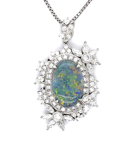 5.60ct Australian Black Opal 2.40ct Diamond Platinum Pendant