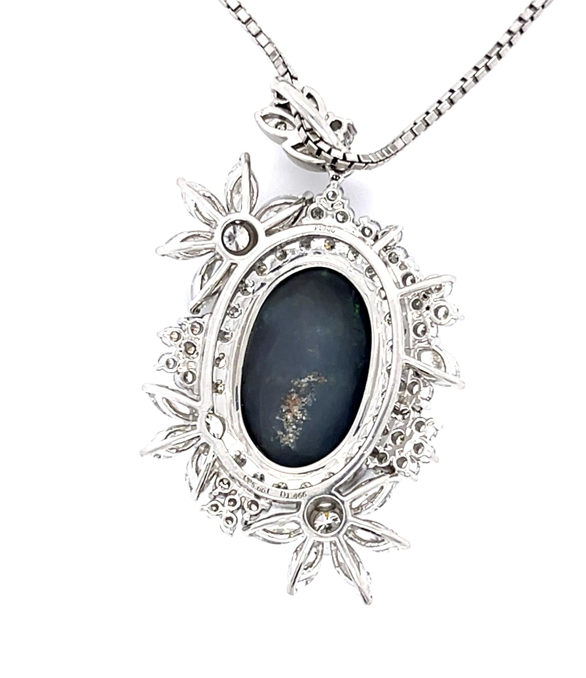 5.60ct Australian Black Opal 2.40ct Diamond Platinum Pendant