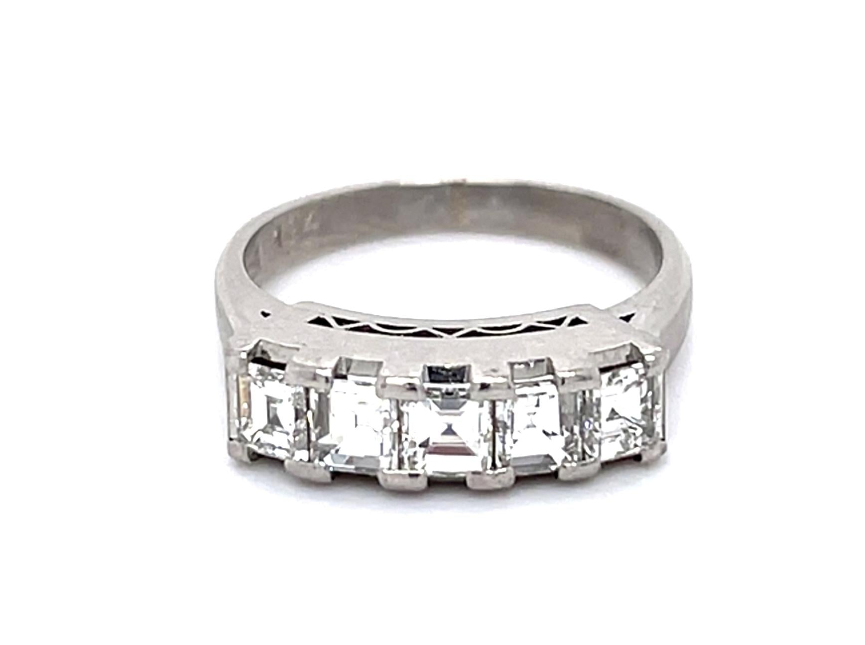 1.24ct Carre Cut Diamond Platinum Band Ring
