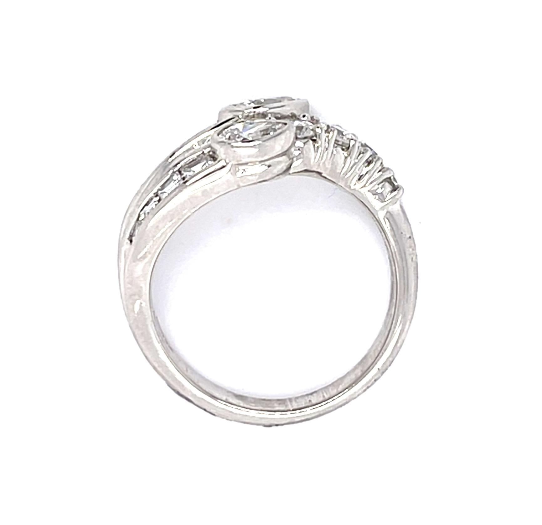 1.50ct Pear and Round Diamond Snake-like Platinum Ring