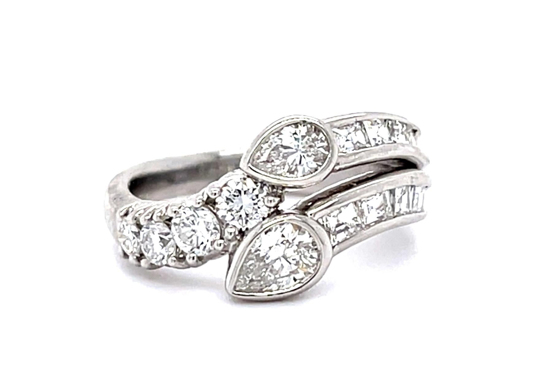 1.50ct Pear and Round Diamond Snake-like Platinum Ring