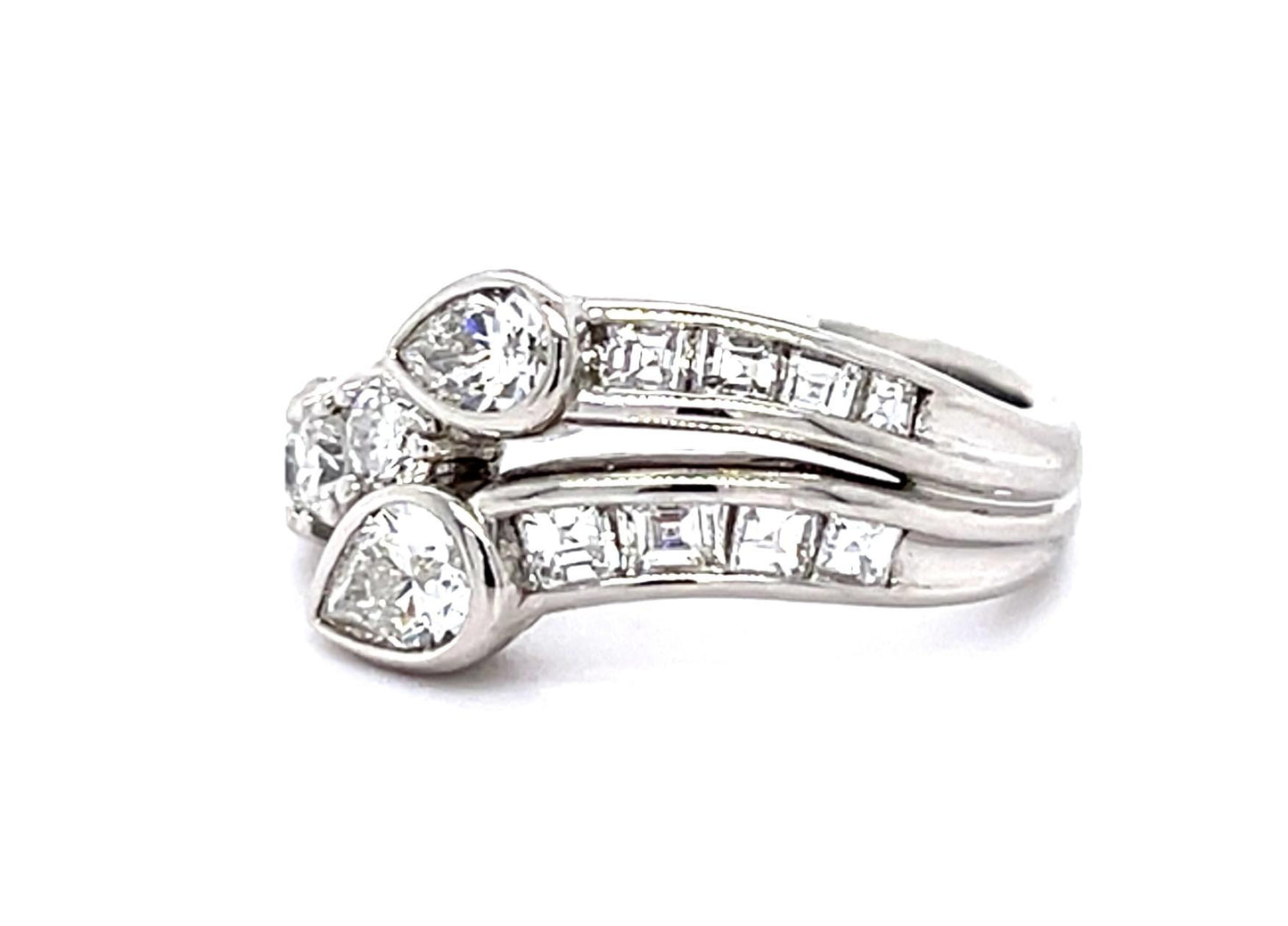 1.50ct Pear and Round Diamond Snake-like Platinum Ring