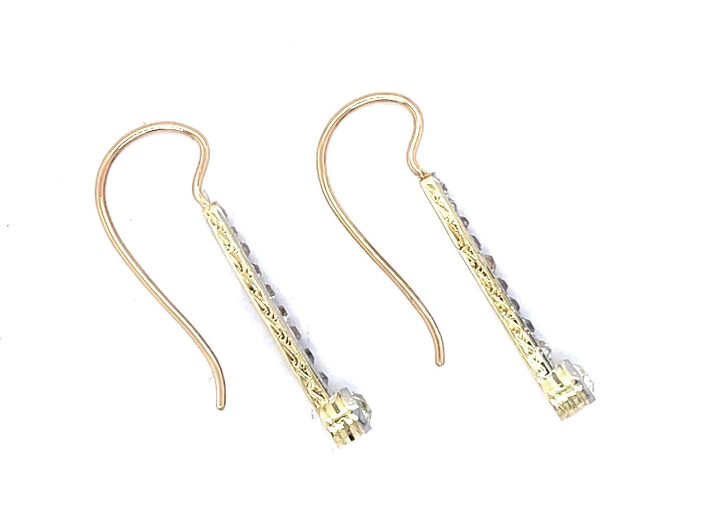 Edwardian .80ct (Two Old Euro Diamonds) PT+18KY Drop Earrings (Antique 1900s)