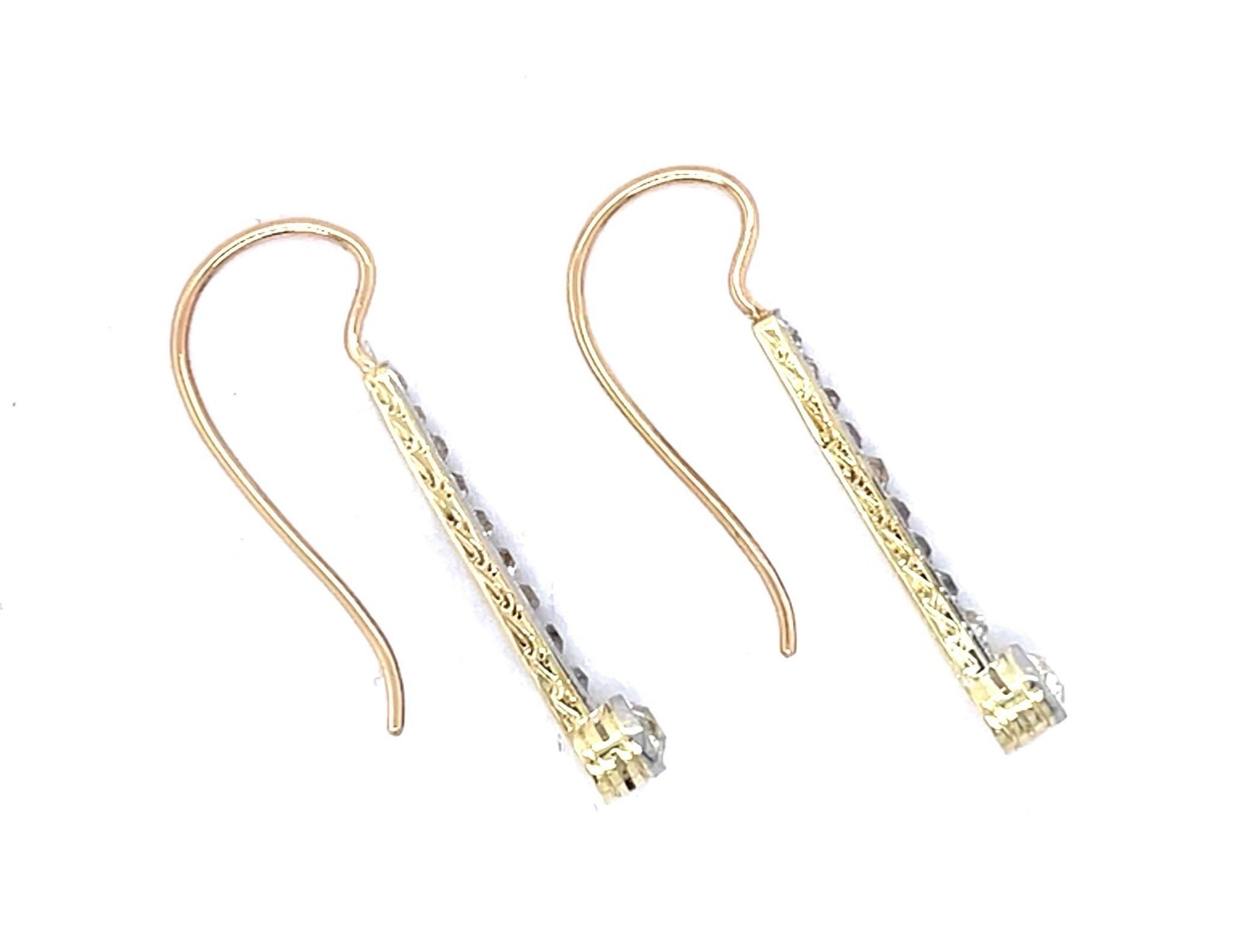 Edwardian .80ct (Two Old Euro Diamonds) PT+18KY Drop Earrings (Antique 1900s)