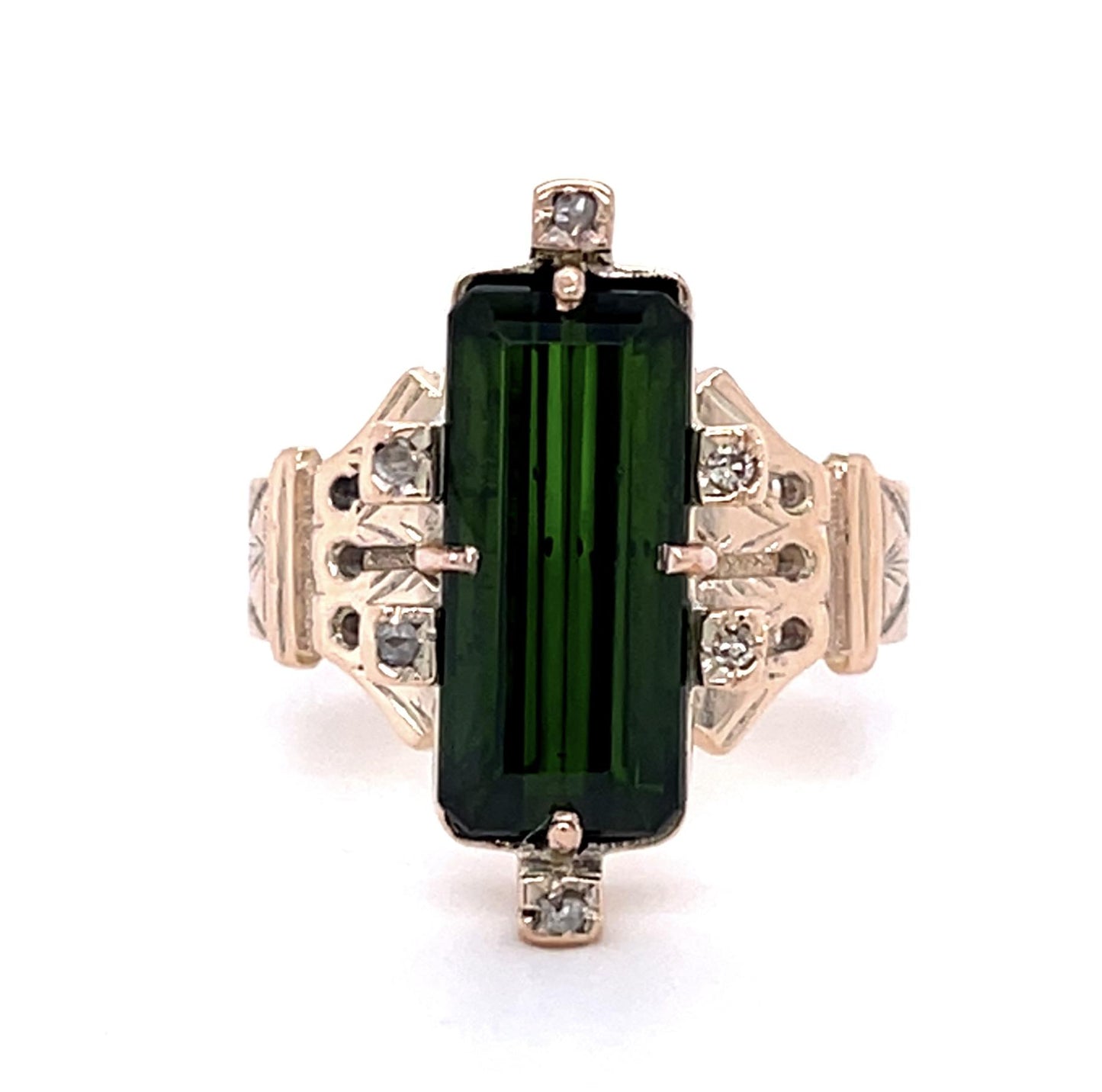 Victorian 4.19ct Green Tourmaline 14KY Ring (Antique 1860s)
