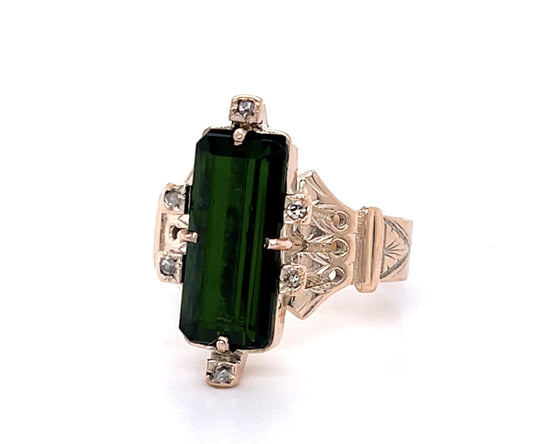 Victorian 4.19ct Green Tourmaline 14KY Ring (Antique 1860s)