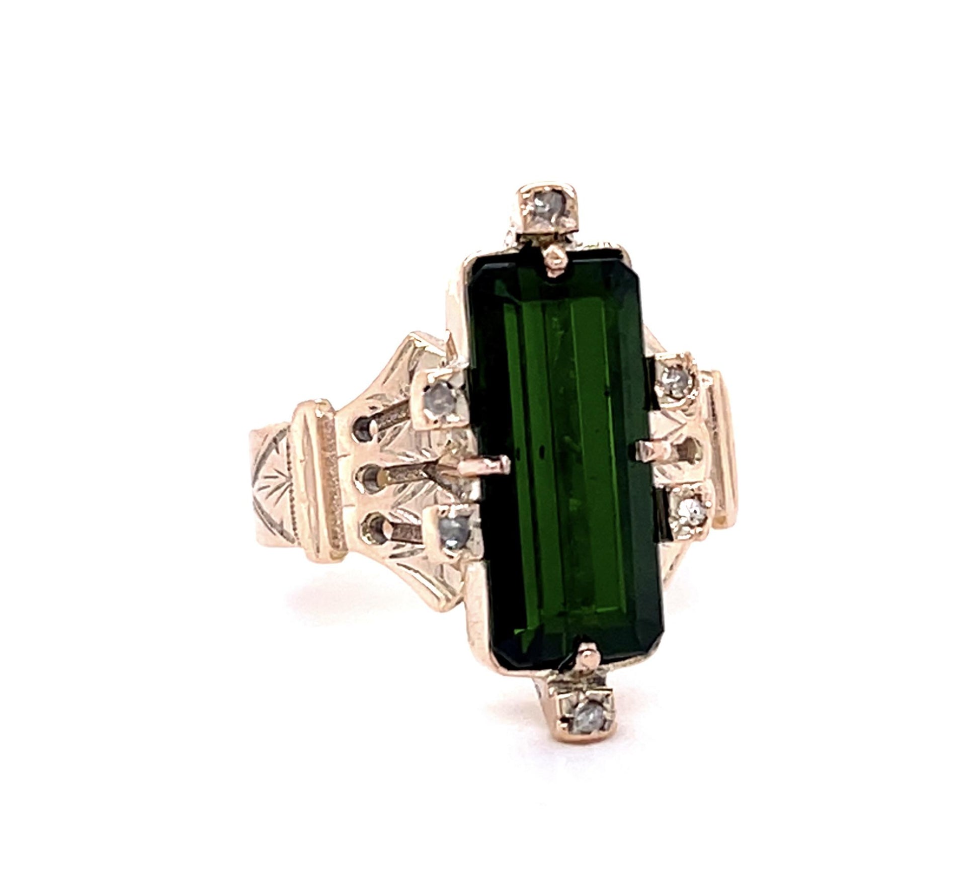 Victorian 4.19ct Green Tourmaline 14KY Ring (Antique 1860s)