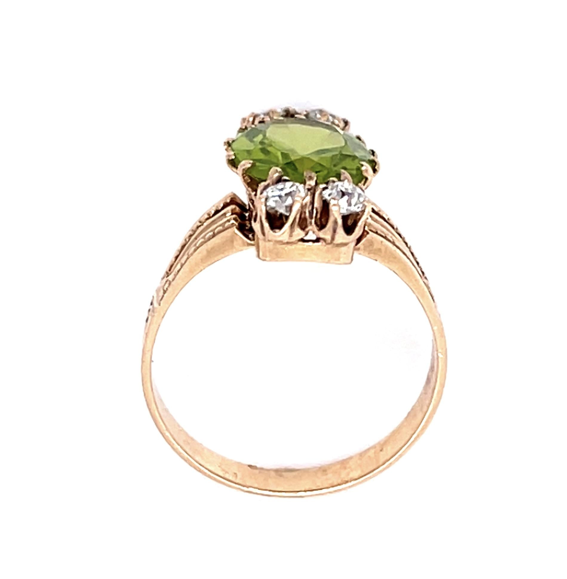 Original Victorian 3.50ct Peridot 14KY Ring (Antique 1880s)