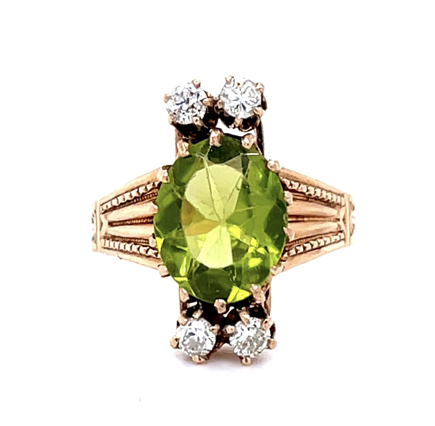 Original Victorian 3.50ct Peridot 14KY Ring (Antique 1880s)