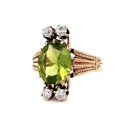 Original Victorian 3.50ct Peridot 14KY Ring (Antique 1880s)