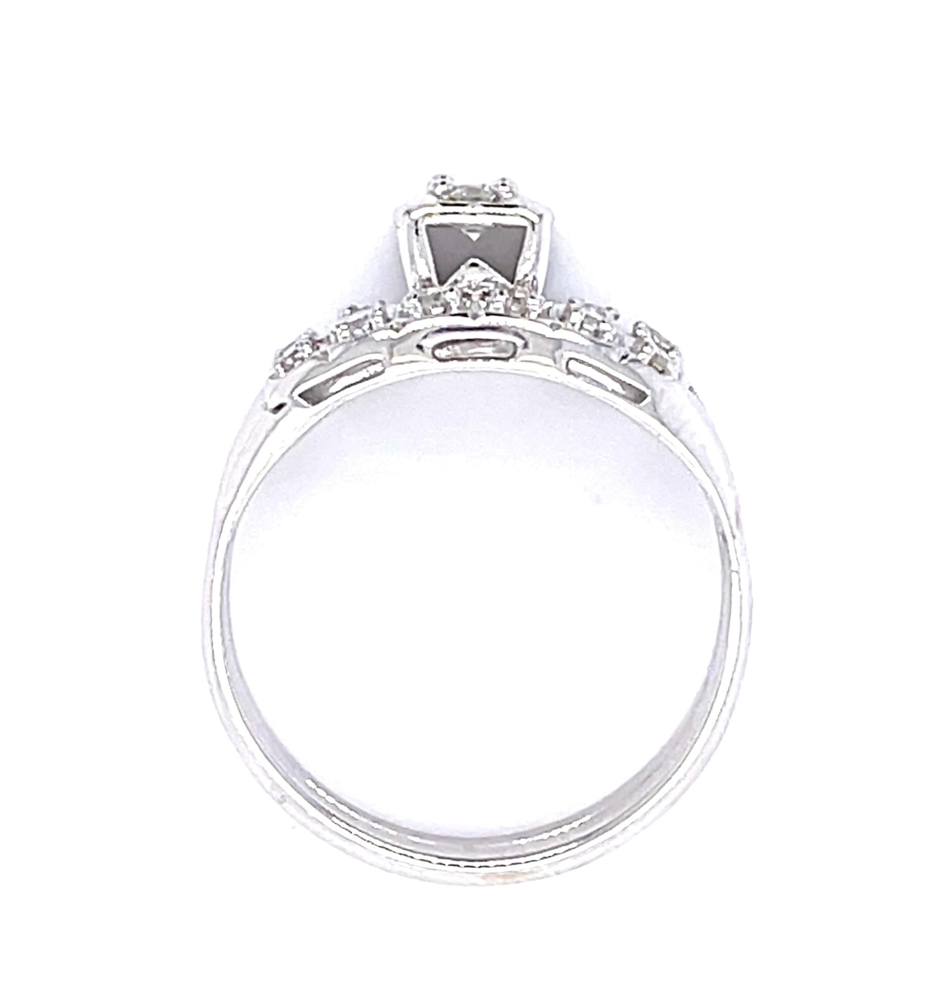 .15ct Round Diamond 14KW Wedding Set Ring (Vintage 1950s) .20ct SD