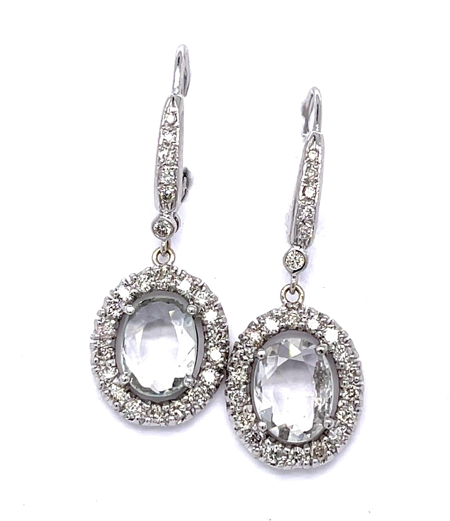3ct White Sapphire 3ct Diamond 14KW Drop Earrings
