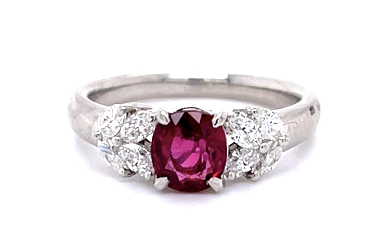 1.06ct Ruby Platinum Ring .50ct Marquise Diamond