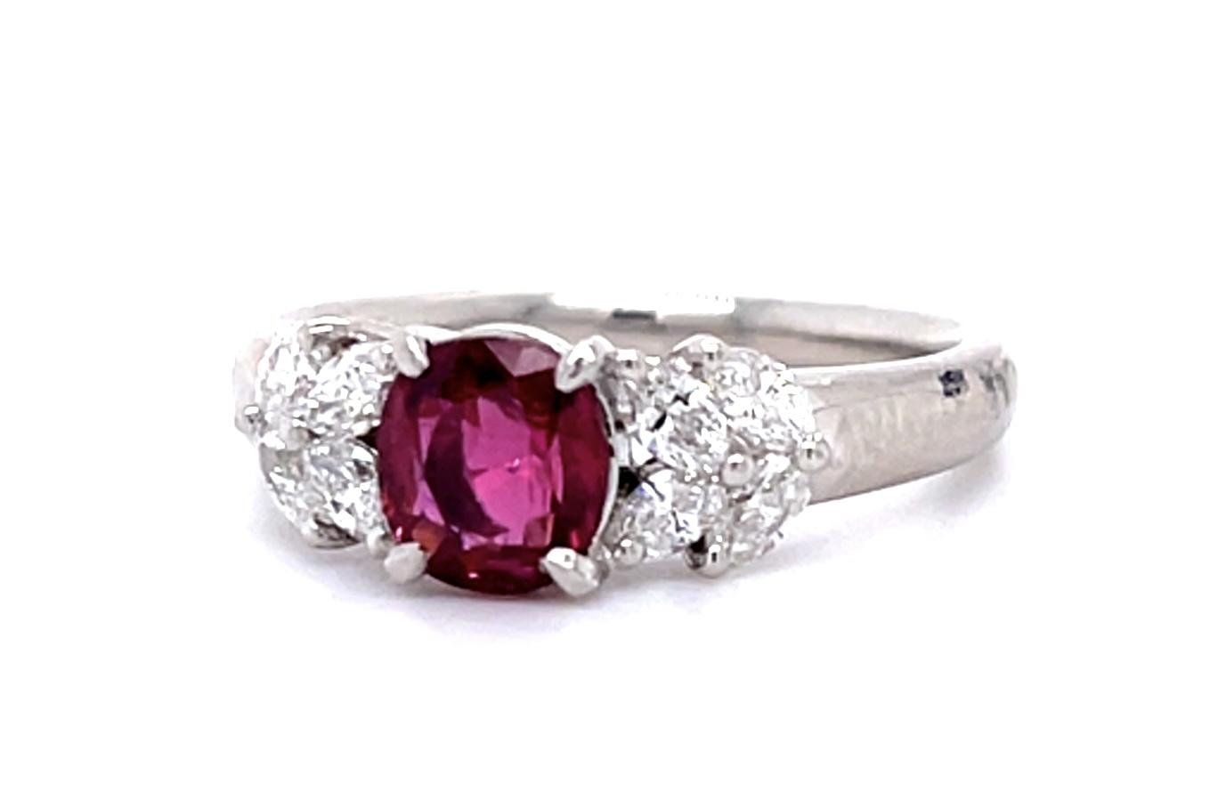 1.06ct Ruby Platinum Ring .50ct Marquise Diamond