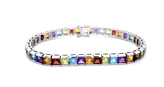 14ct Multicolor Semi-Precious 18KW Bracelet (Vintage 1970s)