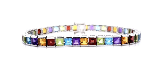 14ct Multicolor Semi-Precious 18KW Bracelet (Vintage 1970s)