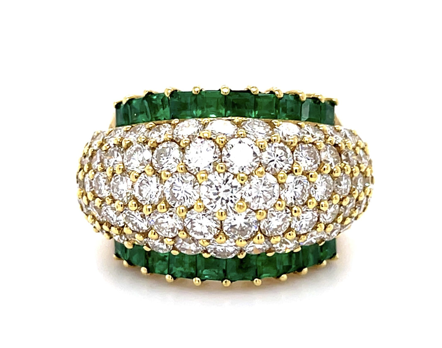 6ct Diamond (68 Stones) 3.50ct Emerald 18KY Dome Ring (Vintage 1970s)