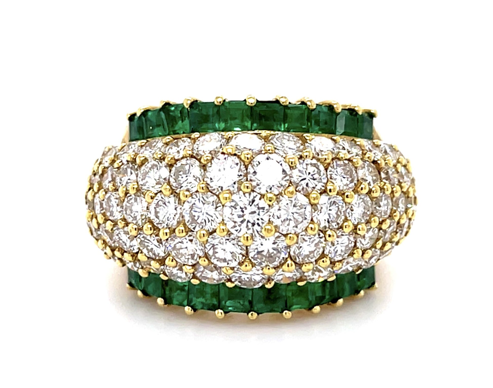 6ct Diamond (68 Stones) 3.50ct Emerald 18KY Dome Ring (Vintage 1970s)
