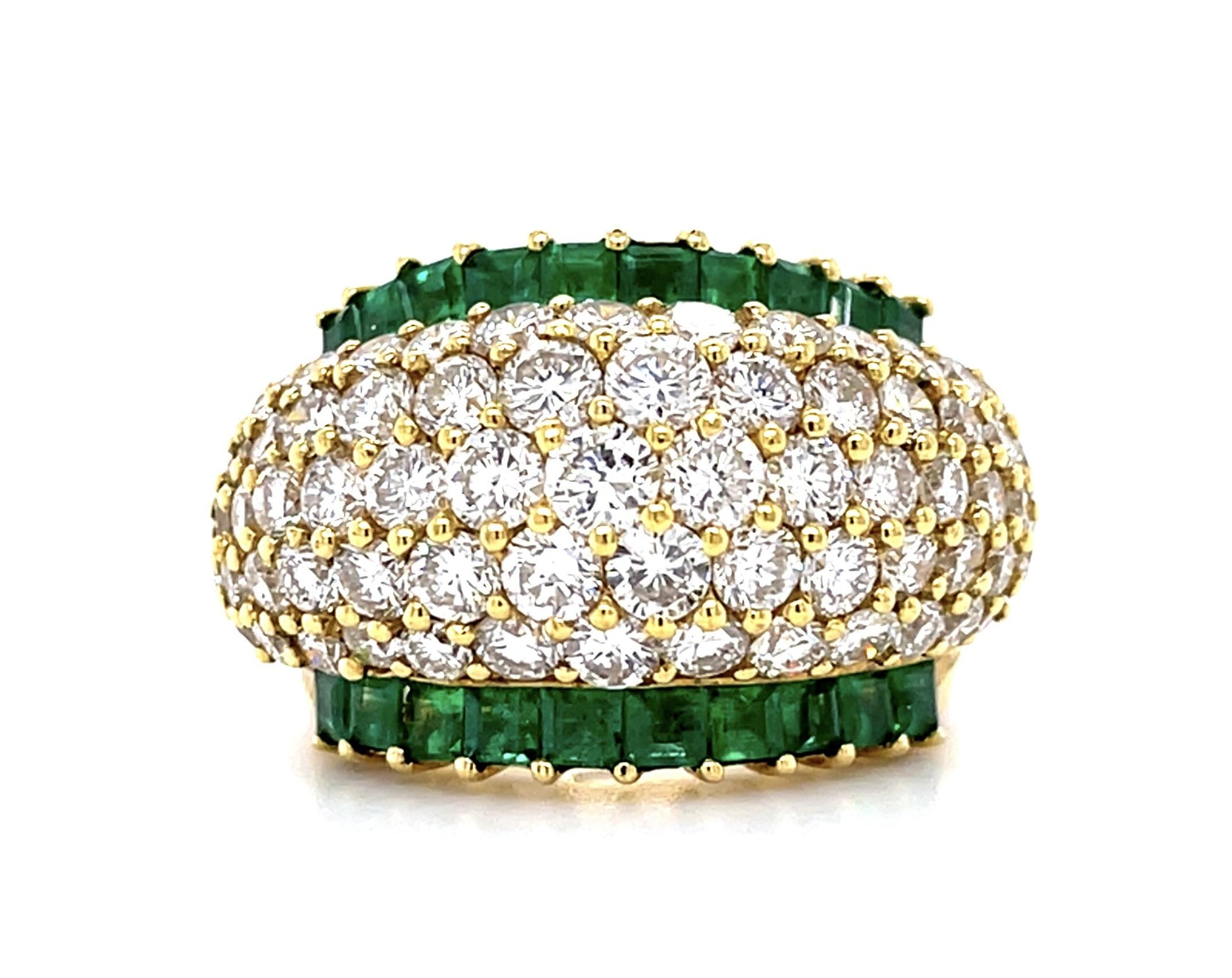 6ct Diamond (68 Stones) 3.50ct Emerald 18KY Dome Ring (Vintage 1970s)