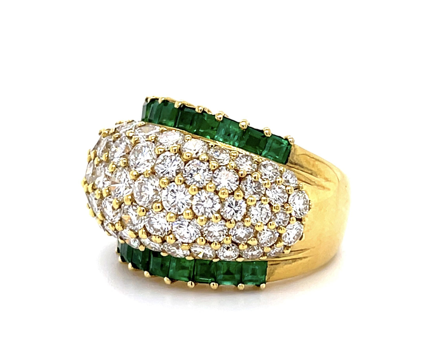 6ct Diamond (68 Stones) 3.50ct Emerald 18KY Dome Ring (Vintage 1970s)