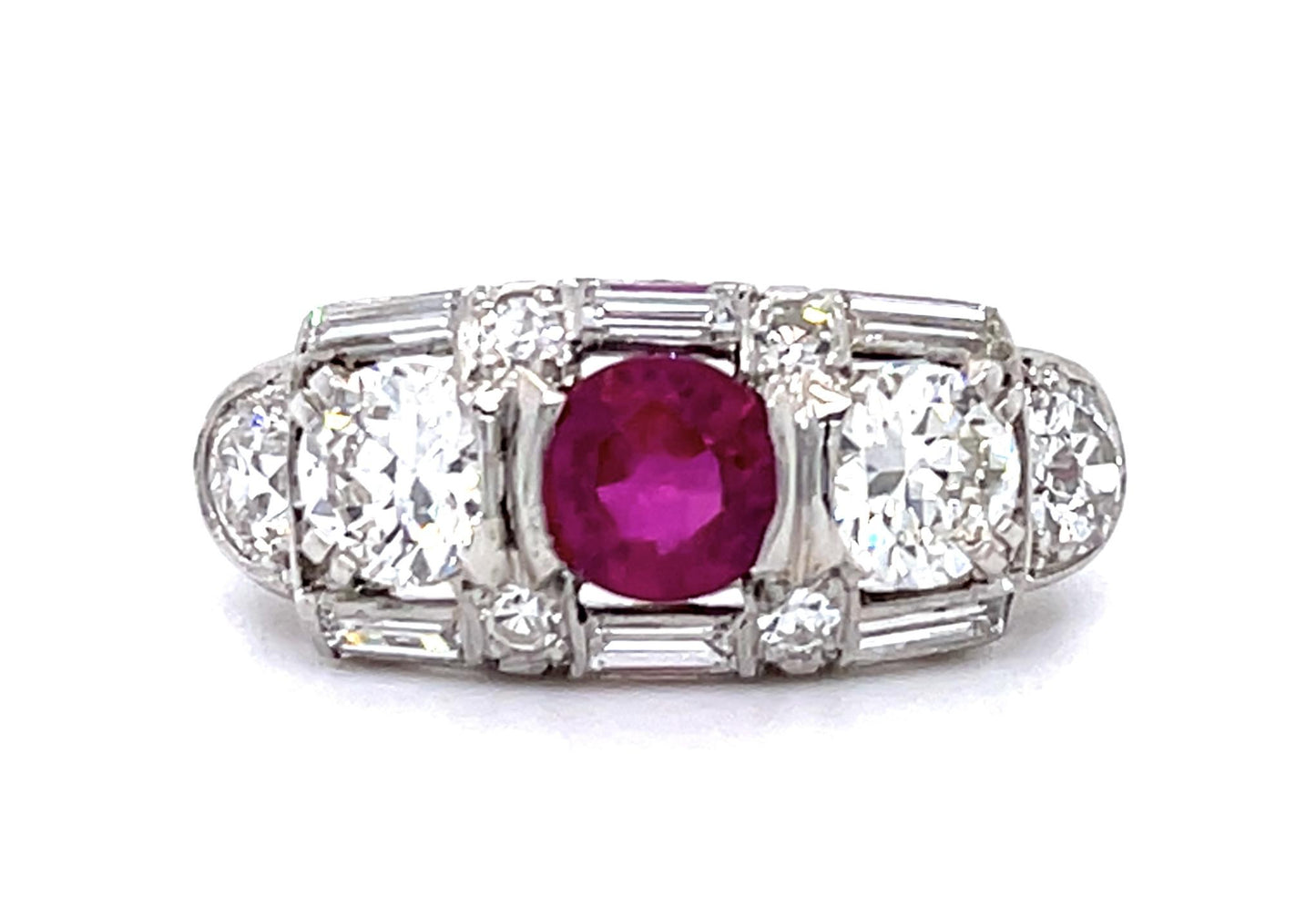 Original Art Deco 1.04ct Ruby Platinum Three Stone Ring (Vintage 1930s)